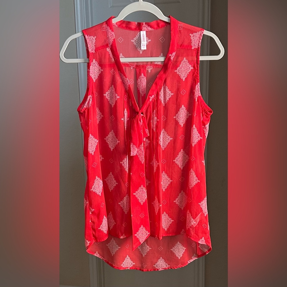 Xhilaration Red Sleeveless Tie Front Top